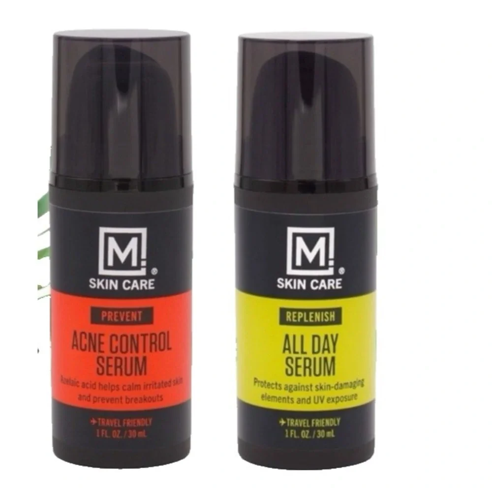 M. Skin Care Men's Duo Set: Prevent Acne Control & Replenish All Day Serums NEW